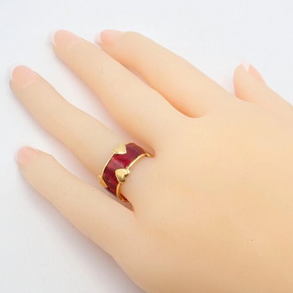Tiffany & Co Schlumberger 18k Yellow Gold Red Enamel Heart Band Ring sz 6 - Picture 3 of 12
